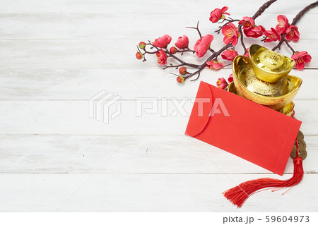 Chinese New Year decoration on wooden background 59604973