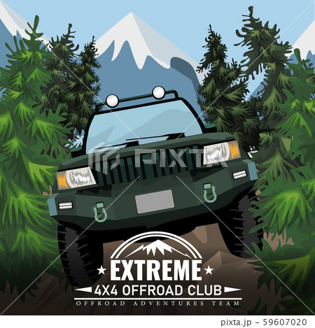 Offroad suv car with front view template with label, emblem, badge or logo for social network cover Offroad suv car with front view template with label, emblem, badge or logo for social network cover 59607020