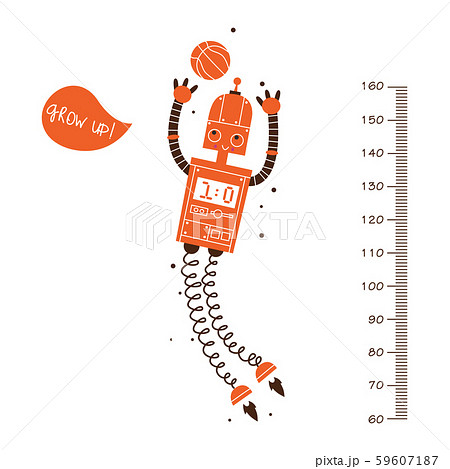Kids height ruler with a robot and a ball for wall decals, wall stickers - Vector Kids height ruler with a robot and a ball for wall decals, wall stickers - Vector 59607187