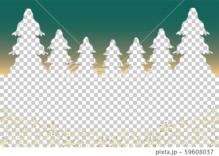 もみの木の白いシルエットと雪の結晶のフレームのイラスト素材