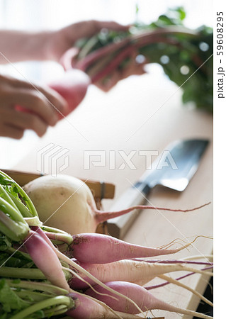 野菜の下ごしらえをする板前 野菜の下ごしらえをする板前 59608295