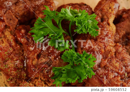 Green parsley on bbq meat 59608552