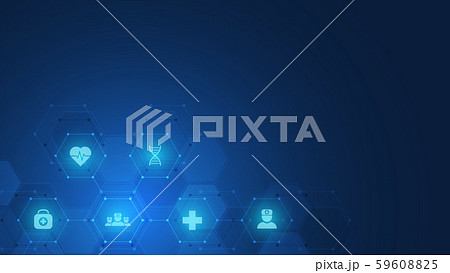 Healthcare and technology concept with flat icons and symbols. Template design for health care Healthcare and technology concept with flat icons and symbols. Template design for health care 59608825