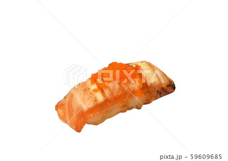 burning tuna fish toppong shrimp egg Sushi Japanese food on white background 59609685