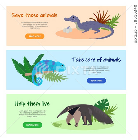 Save disappearing wild animals concept vector illustration. Website pages design banners set 59610340