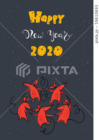 Sketching New year 2020 cute illustration, dancing rats and lettering. Hand drawn lettering and symbol of year in cartoon style Sketching New year 2020 cute illustration, dancing rats and lettering. Hand drawn lettering and symbol of year in cartoon style 59610693