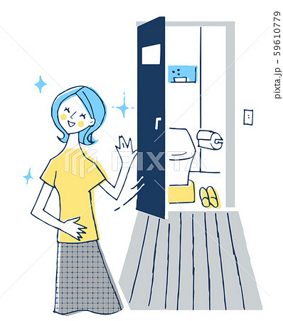 笑顔でトイレから出てくる女性 59610779