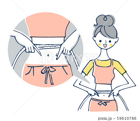 ダイエット メジャーでウエストを測っている女性のイラスト素材