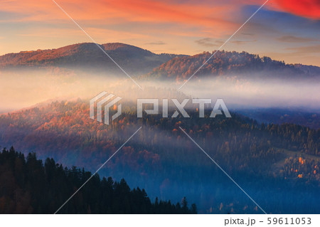 foggy dawn in mountains foggy dawn in mountains 59611053