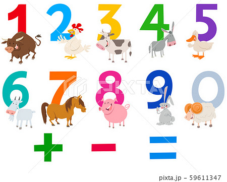 numbers set with happy farm animals - Stock Illustration [59611347] - PIXTA