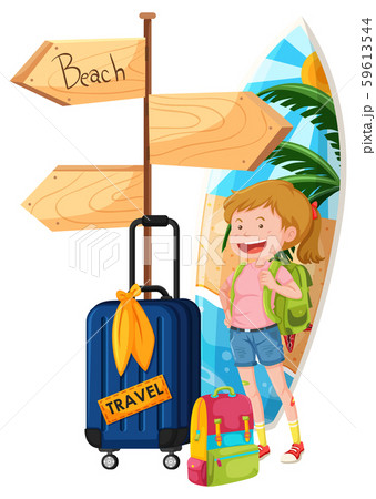 A Backpacker Travel To The Beachのイラスト素材