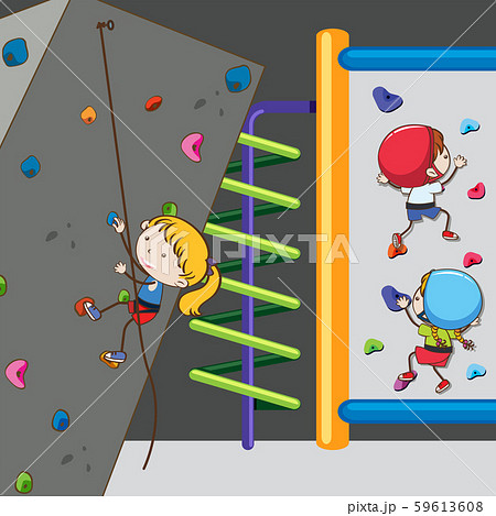 Child rockclimbing on wall Child rockclimbing on wall 59613608
