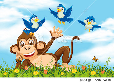 Happy monkey and bird in nature 59615846