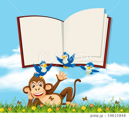 A monkey in nature with blank book template A monkey in nature with blank book template 59615848