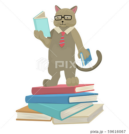 Cat scientist reads books. Librarian cat.... - Stock Illustration  [59616067] - PIXTA