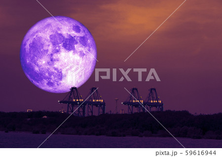 full cold blood moon back on crane of seaport in full cold blood moon back on crane of seaport in 59616944
