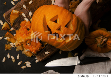 Smiling halloween pumpkin holiday decoration 59617604