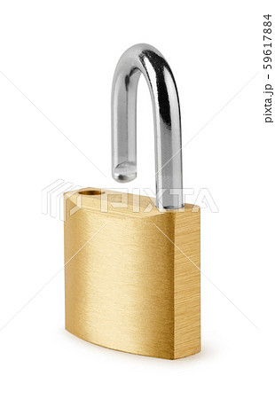 Opened lock, personal property on white 59617884