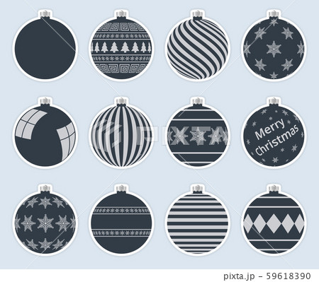 Magic, dark christmas balls stickers isolated on gray background. High quality vector set 59618390