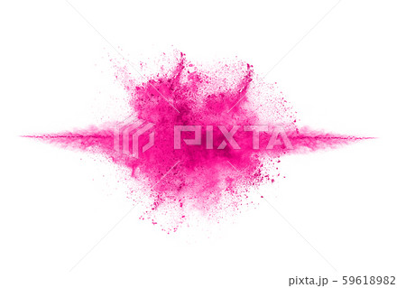 Abstract pink powder splatted background,Freeze motion of color powder exploding/throwing color powder,color glitter texture on white background. Abstract pink powder splatted background,Freeze motion of color powder exploding/throwing color powder,color glitter texture on white background. 59618982