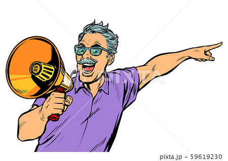 an elderly man with a megaphone 59619230
