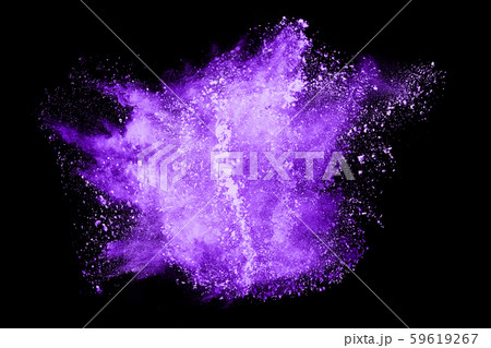 The movement of abstract dust explosion frozen purple on black background. Stop the movement of powdered purple on black background. Explosive powder purple on black background. The movement of abstract dust explosion frozen purple on black background. Stop the movement of powdered purple on black background. Explosive powder purple on black background. 59619267