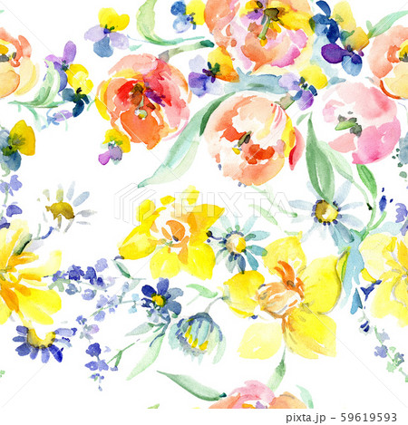 Pink rose bouquet floral botanical flowers. Watercolor background illustration set. Seamless 59619593