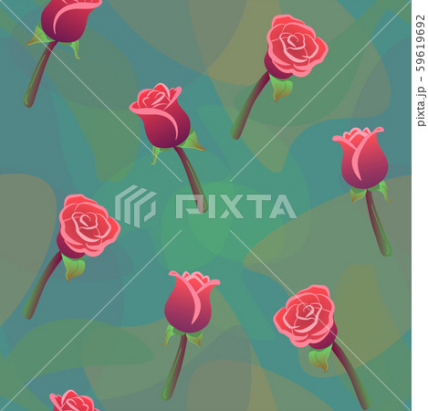 Red roses seamless pattern with color drops green background. Love, romantic Floral ornament 59619692