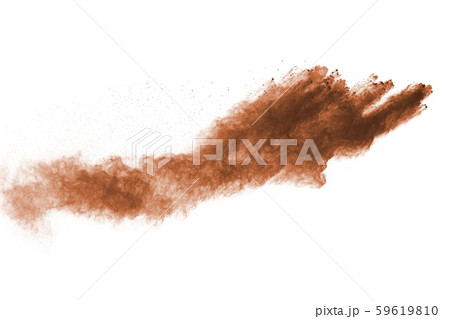 Brown color powder explosion on white background. Colored cloud. Colorful dust explode. Paint Holi. 59619810