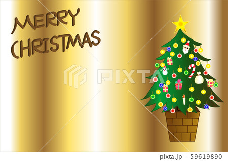 クリスマスツリーとメリークリスマスのロゴ –　ゴールドのグラデーション 59619890