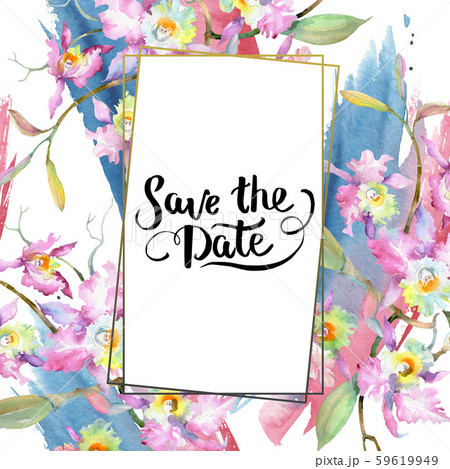 Bouquet of pink orchid. Floral botanical flowers. Watercolor background illustration set. Frame Bouquet of pink orchid. Floral botanical flowers. Watercolor background illustration set. Frame 59619949