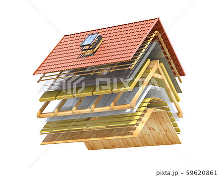 Cross section and scheme of ceramic tiles roof. Cross section and scheme of ceramic tiles roof. 59620861