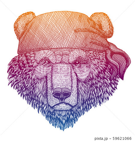 Bear. Wild pirate or biker. Vector animal portrait. Sailor, motorcyclist. Print for children Bear. Wild pirate or biker. Vector animal portrait. Sailor, motorcyclist. Print for children 59621066