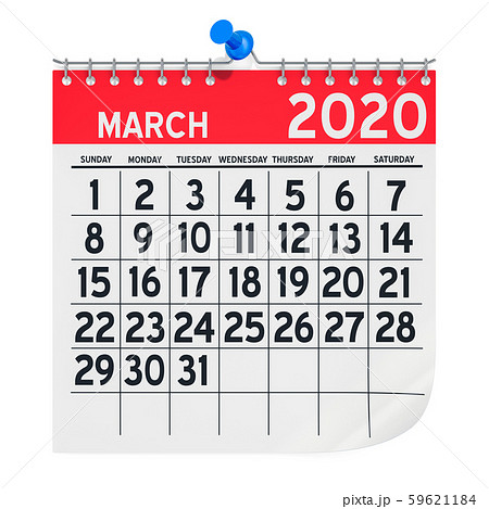 March 2020 Monthly Wall Calendar, 3D rendering 59621184