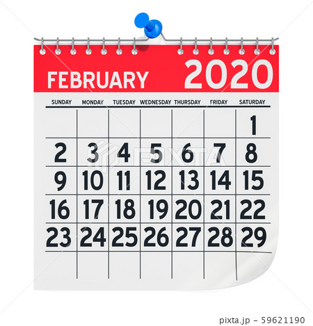 February 2020 Monthly Wall Calendar, 3D rendering 59621190