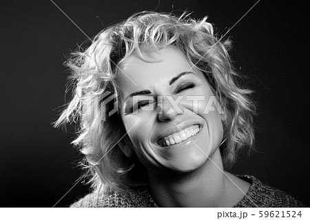 Portrait of happy laughing girl black and white Portrait of happy laughing girl black and white 59621524