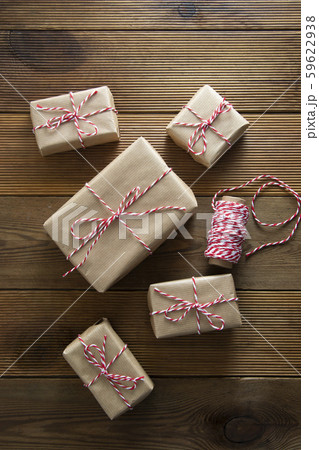 Christmas background. Gift boxes wraped in craft 59622938