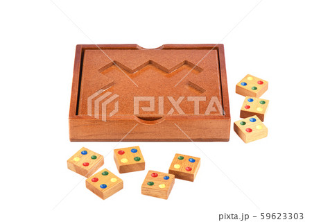 Disassembled wooden puzzle mosaic isolated on a white background. 59623303