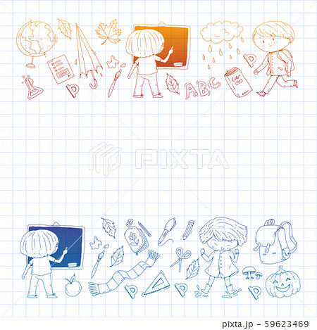 Back to school vector pattern. Education icons for children. 59623469