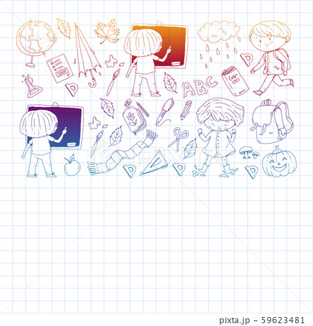 Back to school vector pattern. Education icons for children. 59623481