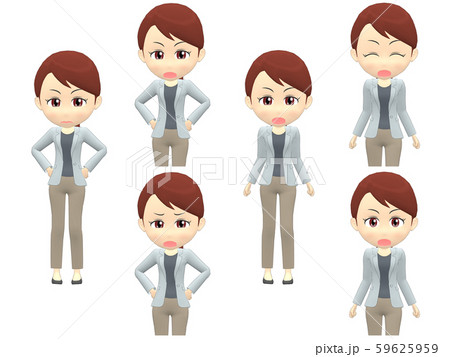 【怒るA】 女性 カジュアル ポニーテール 正面 59625959