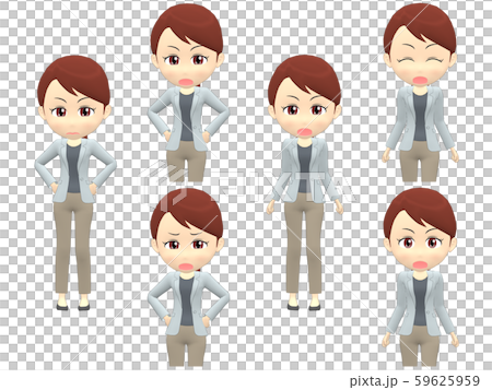 【怒るA】 女性 カジュアル ポニーテール 正面 59625959