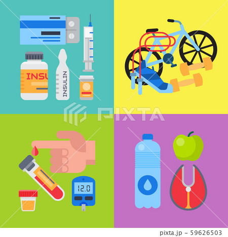 Diabetes mellitus care banner set vector illustration. Doctor cares about diabetics. Sugar and 59626503