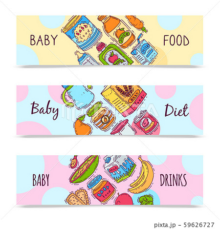 Baby formula food puree vector illustration. Complementary feeding and nutritions for kids. Babies 59626727