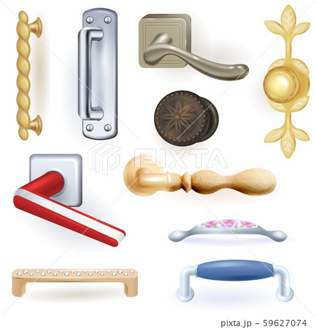 Door handle vector doorknob to lock doors at home and metal door-handle in house interior Door handle vector doorknob to lock doors at home and metal door-handle in house interior 59627074