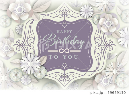 White floral greeting card, Birthday card with vintage frame and flowers. White floral greeting card, Birthday card with vintage frame and flowers. 59629150