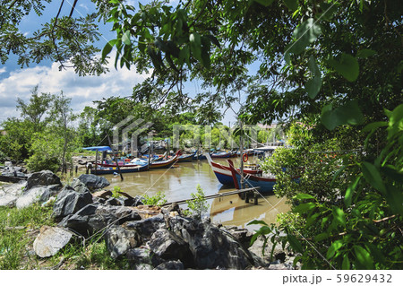 Beautiful rural scenery, fisherman boat moored 59629432