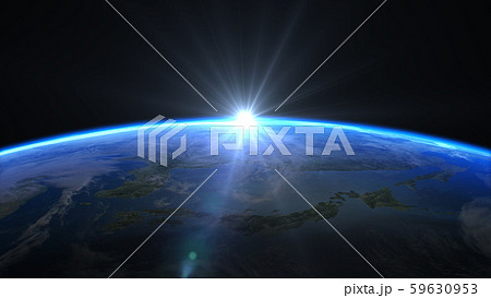 地球　CG　日本　ライジングサン 3D 　光センター 59630953
