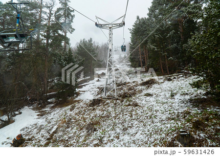 Ski cable car in the winter snow season. cloudy Ski cable car in the winter snow season. cloudy 59631426