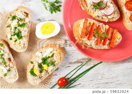 Sandwiches and baguette with mackerel fish paste Sandwiches and baguette with mackerel fish paste 59632024